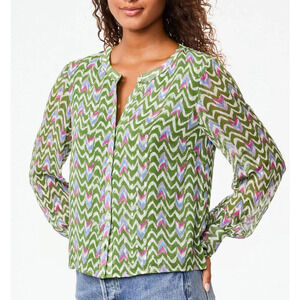 Roller Rabbit Olivia Ikat Sylvia Top Size XS Green Pink Metallic Boho Resort